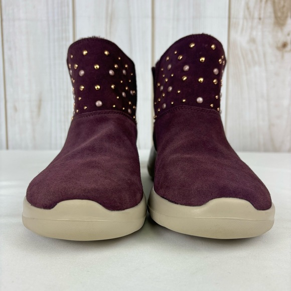 Skechers Ankle Boots Leather Lightweight Slip-On Comfy Booties Burgundy Size 10 - Picture 9 of 16